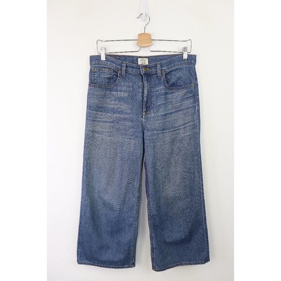 J. Crew Rayner Wide Leg Jean High Rise Ankle Crop Stretch Denim Mid Blue Wash 30 - Picture 2 of 7